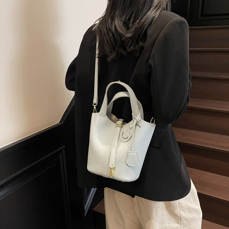 High-end Lychee Pattern Handheld Bucket Bag Fashionable Versatile Shoulder Bag Stylish Casual Crossbody Bag