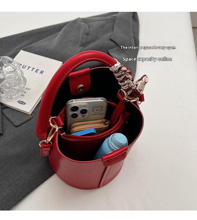 High-Quality Texture Solid Color Basket Bag Trendy Fashion Handbag Crossbody Bag