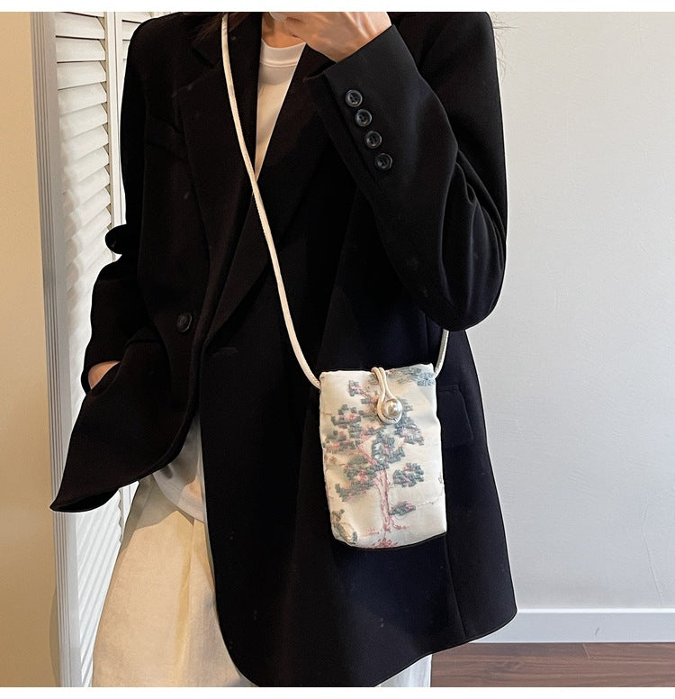 New Chinese Style Embroidered Phone Bag, Fashionable Versatile Casual Shoulder Crossbody Bag