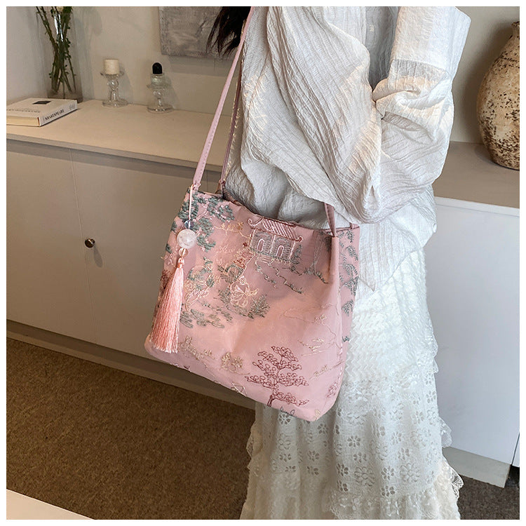 New Chinese Style Crossbody Bag Casual Fashion Single Shoulder Bag Cloth Bag Trendy Bucket Bag