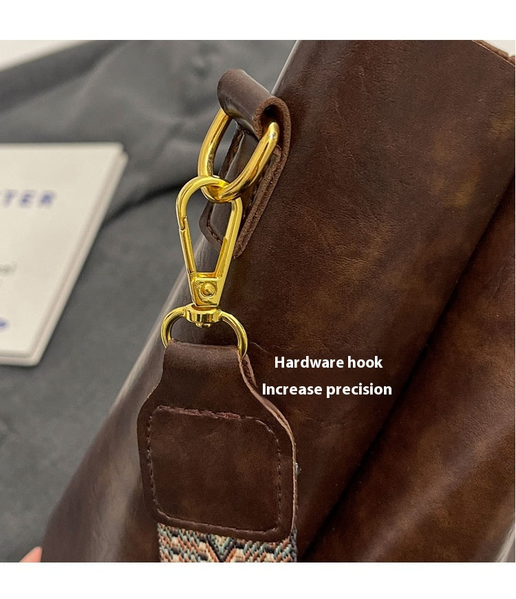 High-Quality Texture Solid Color Crossbody Bag Wide Strap Handbag Trendy Tote Bag