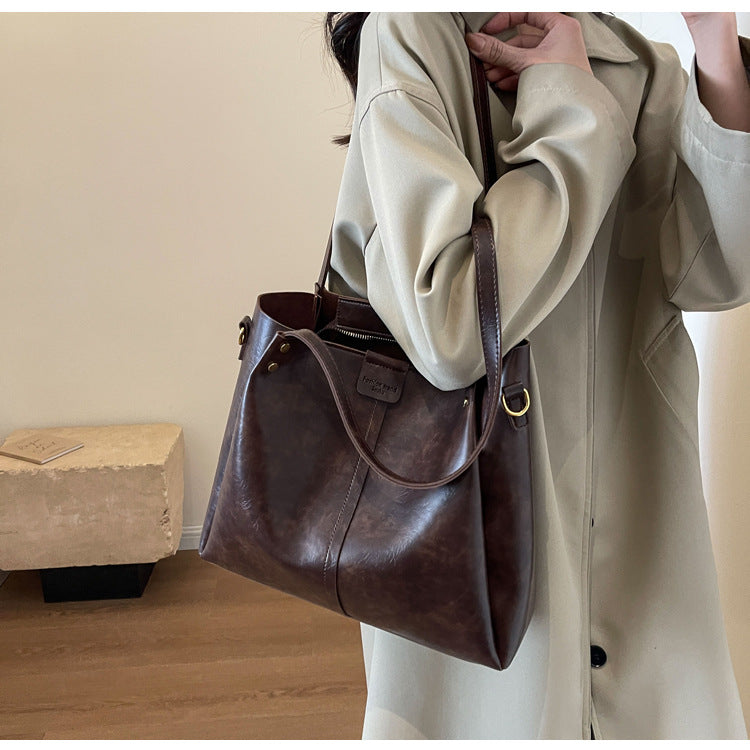 High-Quality Texture Solid Color Crossbody Bag Wide Strap Handbag Trendy Tote Bag
