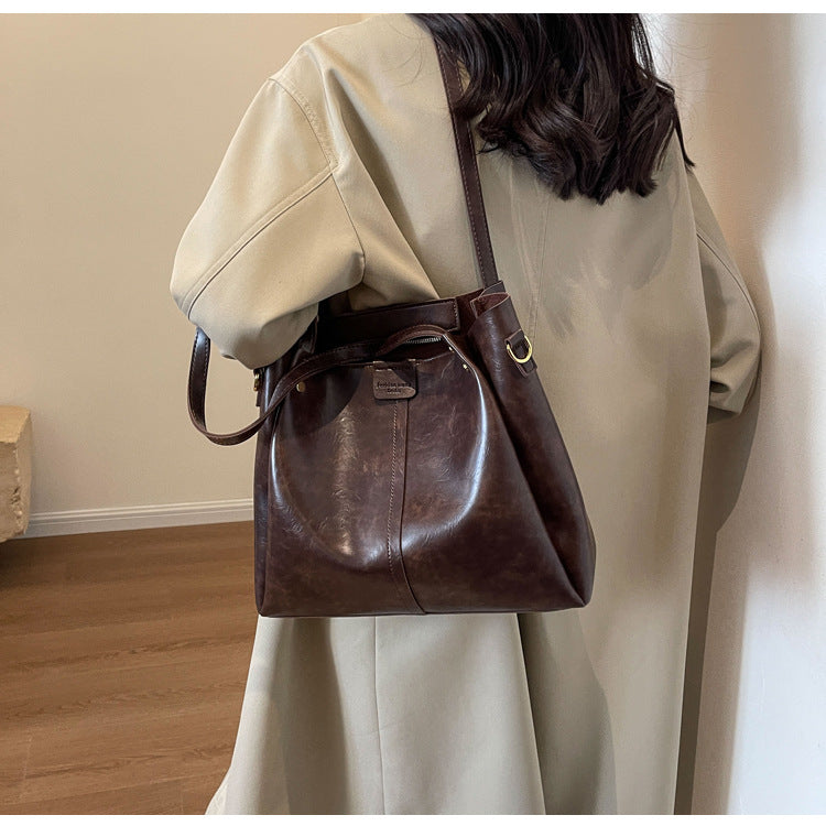 High-Quality Texture Solid Color Crossbody Bag Wide Strap Handbag Trendy Tote Bag