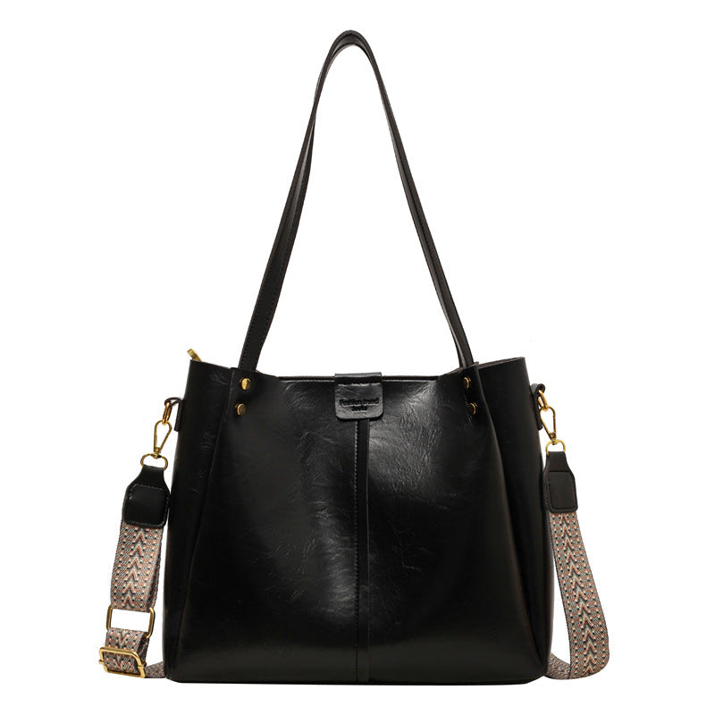 High-Quality Texture Solid Color Crossbody Bag Wide Strap Handbag Trendy Tote Bag