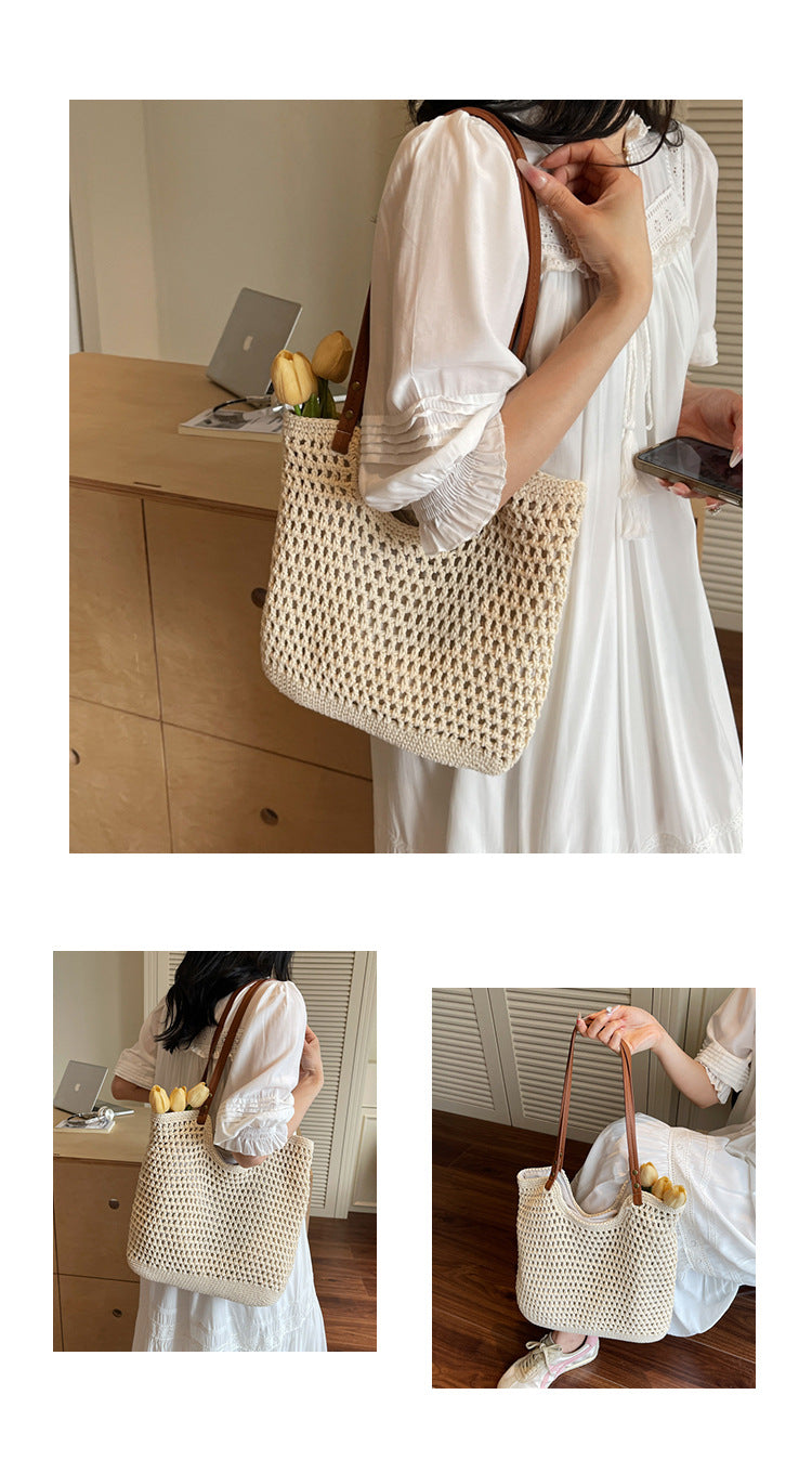 High-end Bucket Bag Large Capacity Underarm Bag Straw Bag Fashionable Shoulder Bag