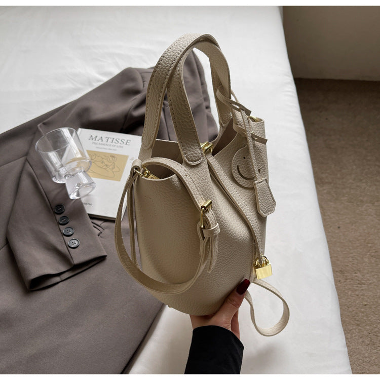 High-end Lychee Pattern Handheld Bucket Bag Fashionable Versatile Shoulder Bag Stylish Casual Crossbody Bag