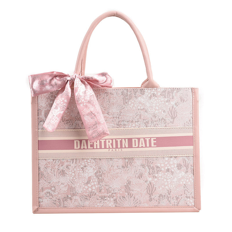 Large Capacity Embroidered Tote Bag Advanced Texture Niche Commuter Hand-Carrying Bag Shoulder Messenger Bag Casual Big Bag