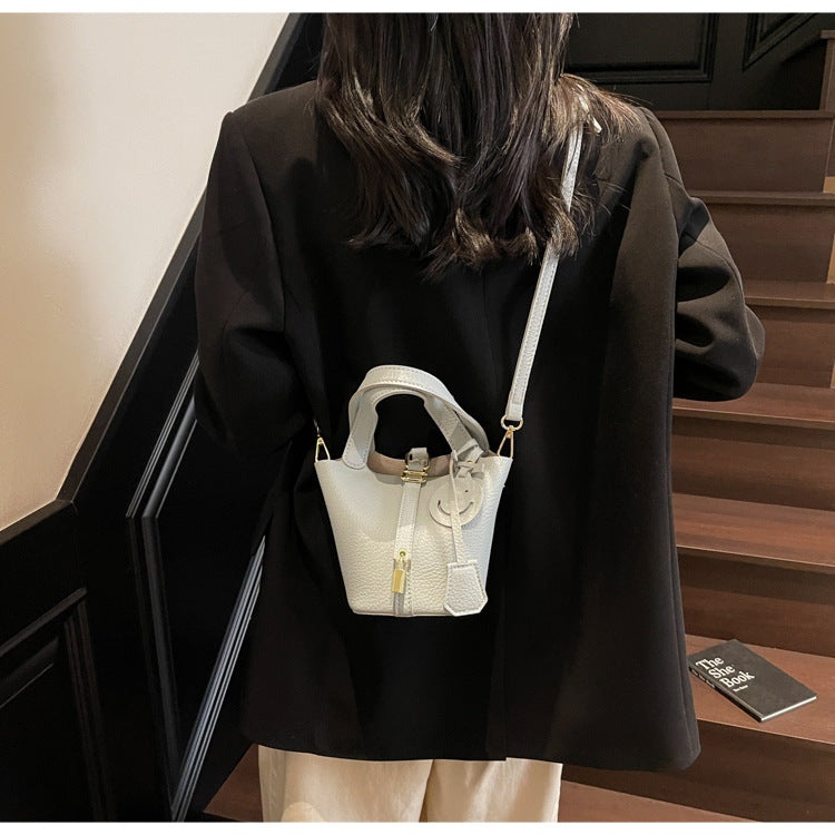 High-end Lychee Pattern Handheld Bucket Bag Fashionable Versatile Shoulder Bag Stylish Casual Crossbody Bag