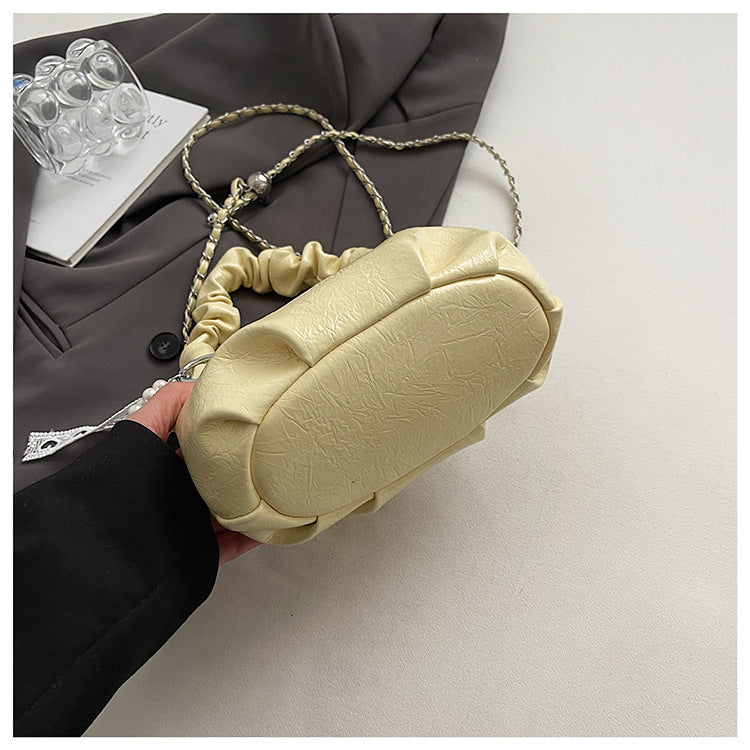 High-end Pleated Handbag Small Square Bag Versatile Stylish Chain Commuter Shoulder Crossbody Bag