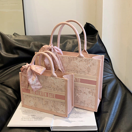 Large Capacity Embroidered Tote Bag Advanced Texture Niche Commuter Hand-Carrying Bag Shoulder Messenger Bag Casual Big Bag