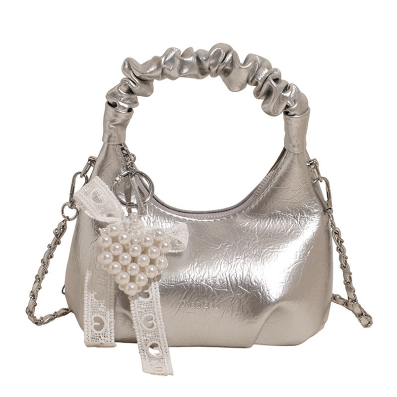 High-end Pleated Handbag Small Square Bag Versatile Stylish Chain Commuter Shoulder Crossbody Bag