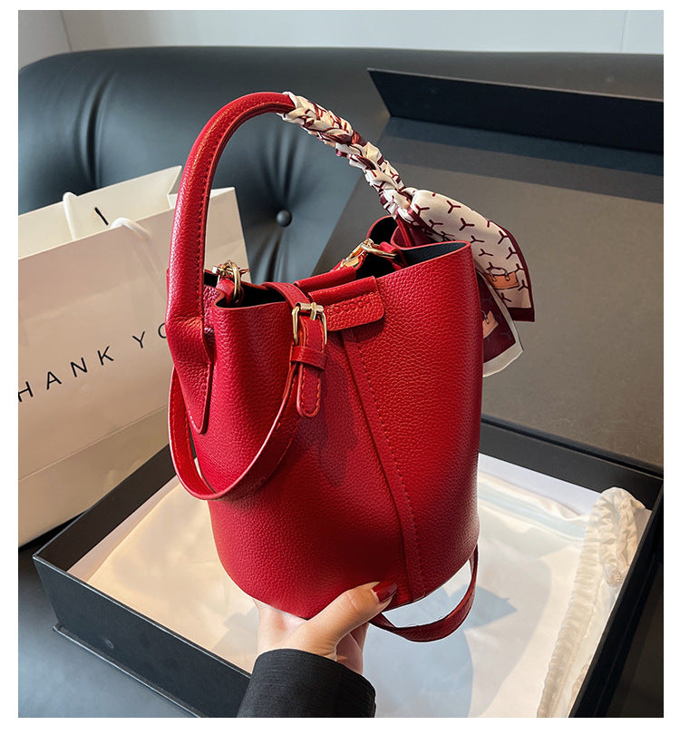 High-Quality Texture Solid Color Basket Bag Trendy Fashion Handbag Crossbody Bag