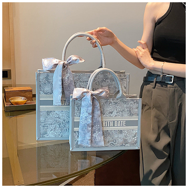 Large Capacity Embroidered Tote Bag Advanced Texture Niche Commuter Hand-Carrying Bag Shoulder Messenger Bag Casual Big Bag