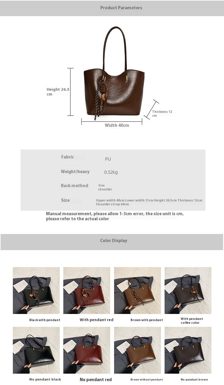 Simple High-Quality Texture Large Capacity Tote Bag Casual Versatile Handheld Shoulder Underarm Bag