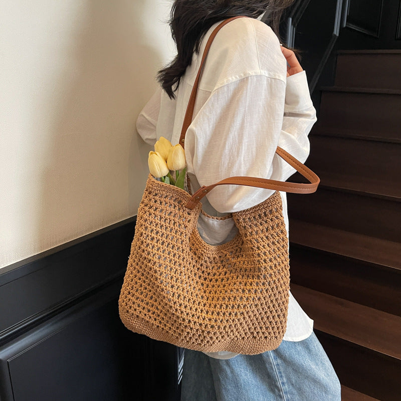 High-end Bucket Bag Large Capacity Underarm Bag Straw Bag Fashionable Shoulder Bag