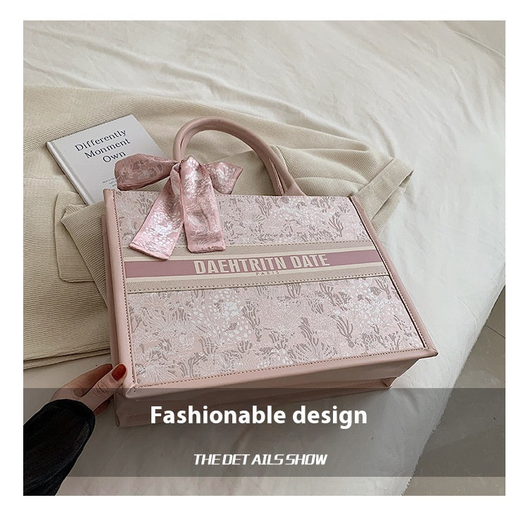 Large Capacity Embroidered Tote Bag Advanced Texture Niche Commuter Hand-Carrying Bag Shoulder Messenger Bag Casual Big Bag