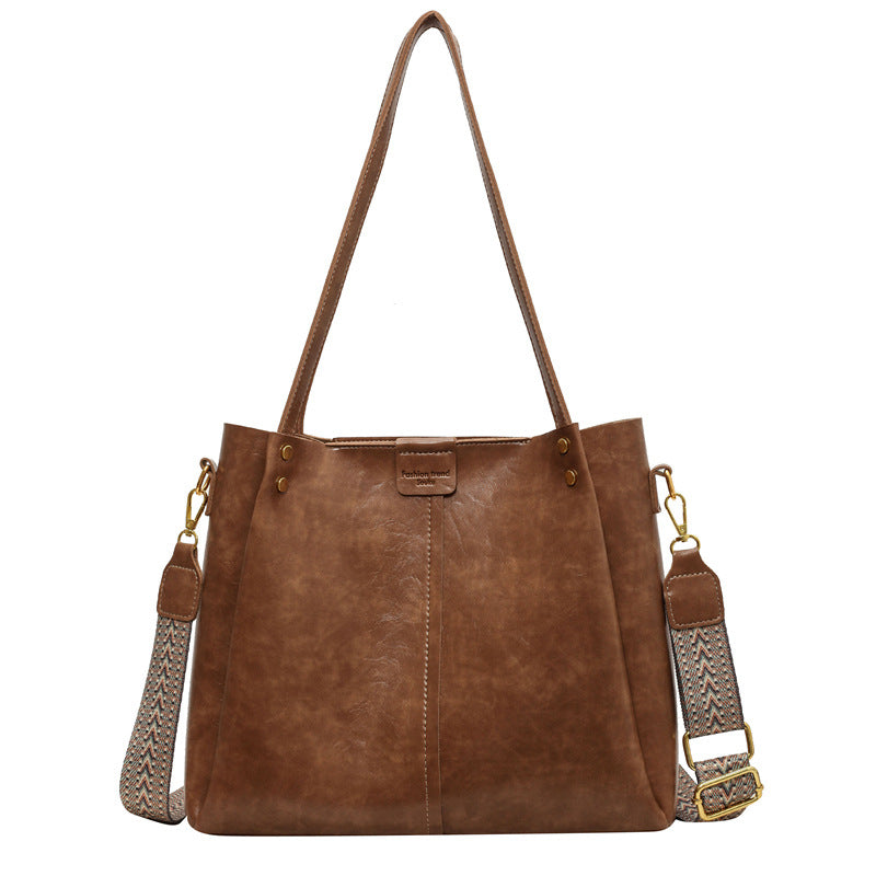 High-Quality Texture Solid Color Crossbody Bag Wide Strap Handbag Trendy Tote Bag