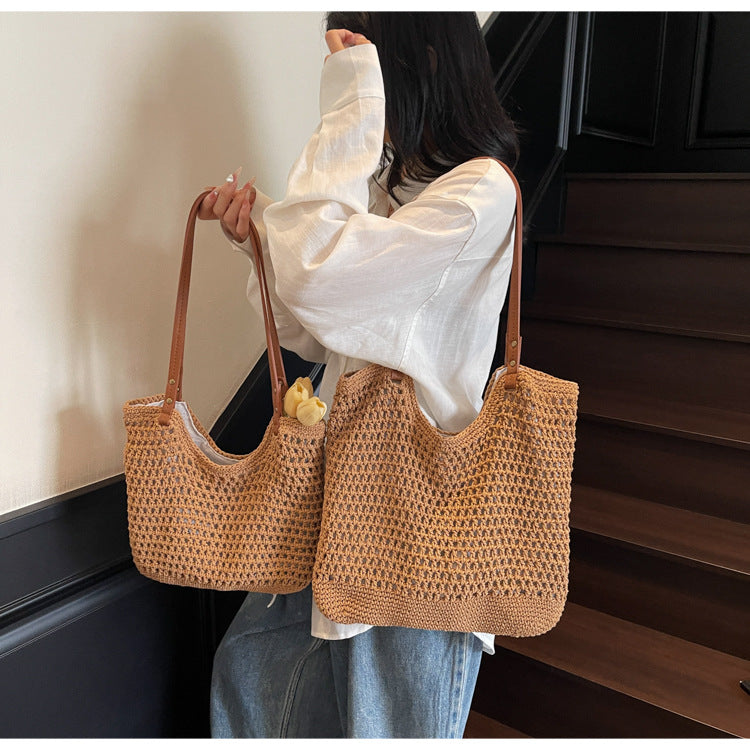 High-end Bucket Bag Large Capacity Underarm Bag Straw Bag Fashionable Shoulder Bag