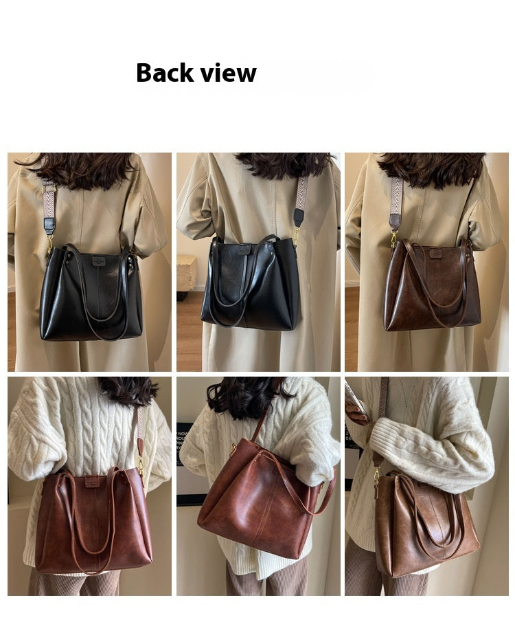 High-Quality Texture Solid Color Crossbody Bag Wide Strap Handbag Trendy Tote Bag