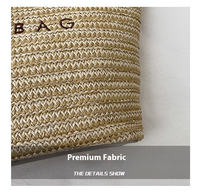 New Trendy Straw Tote Bag Fashion Letter Woven Shoulder Bag Beach Vacation Beach Bag