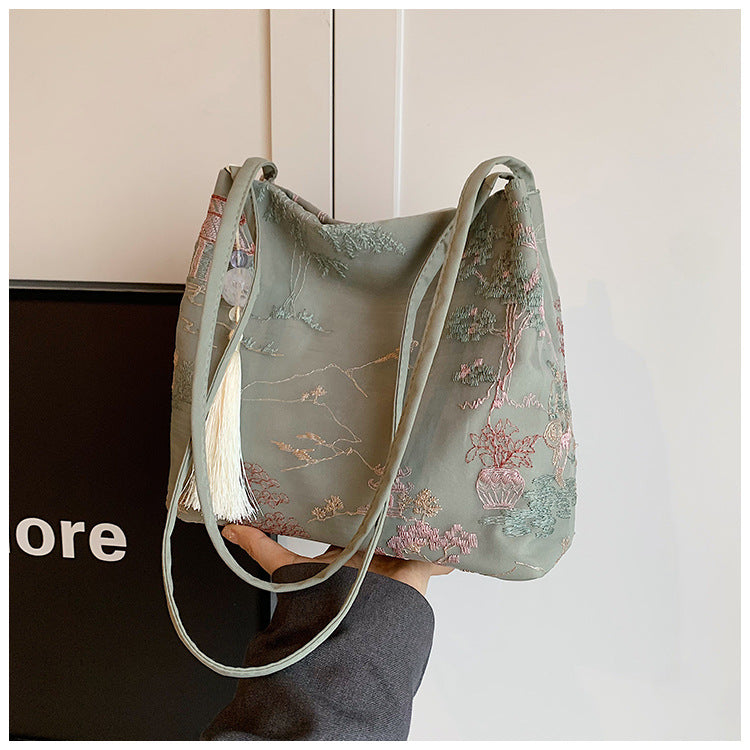 New Chinese Style Crossbody Bag Casual Fashion Single Shoulder Bag Cloth Bag Trendy Bucket Bag