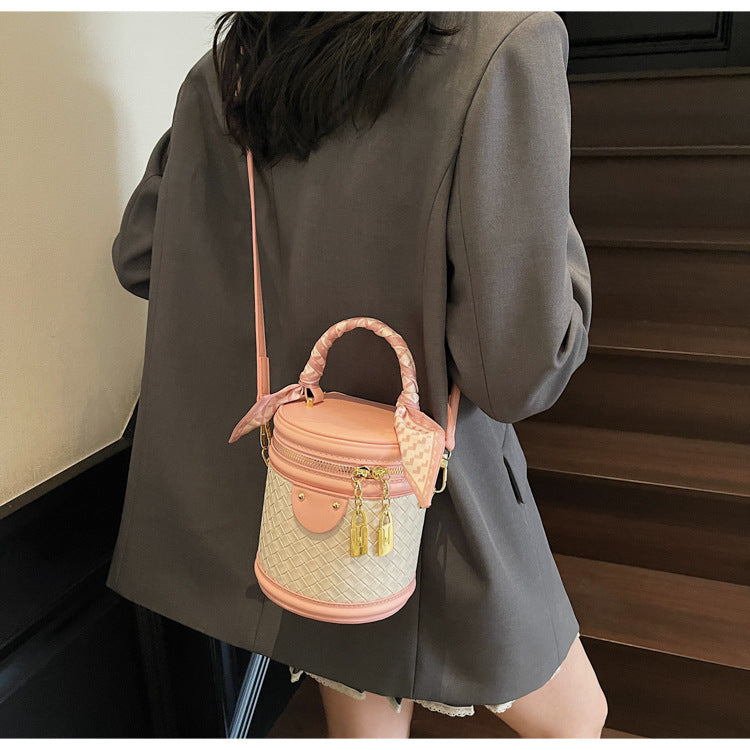 High-end Patchwork Fashion Handbag Bucket Bag. Diamond Trendy Casual Simple Shoulder Crossbody Bag