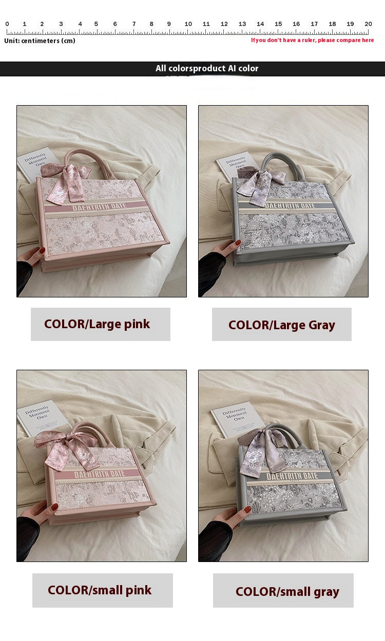 Large Capacity Embroidered Tote Bag Advanced Texture Niche Commuter Hand-Carrying Bag Shoulder Messenger Bag Casual Big Bag