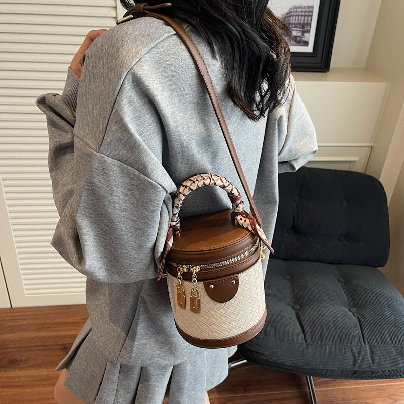 High-end Patchwork Fashion Handbag Bucket Bag. Diamond Trendy Casual Simple Shoulder Crossbody Bag