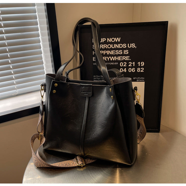 High-Quality Texture Solid Color Crossbody Bag Wide Strap Handbag Trendy Tote Bag