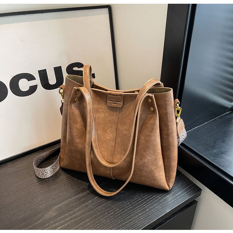 High-Quality Texture Solid Color Crossbody Bag Wide Strap Handbag Trendy Tote Bag