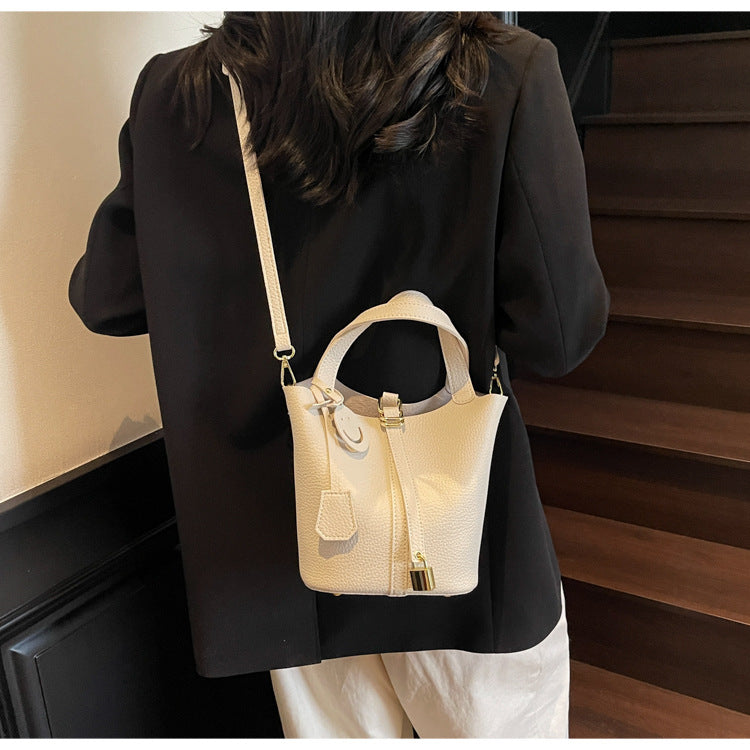 High-end Lychee Pattern Handheld Bucket Bag Fashionable Versatile Shoulder Bag Stylish Casual Crossbody Bag