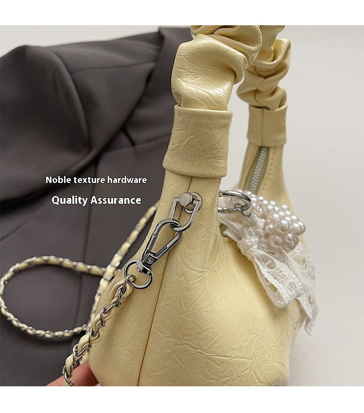 High-end Pleated Handbag Small Square Bag Versatile Stylish Chain Commuter Shoulder Crossbody Bag