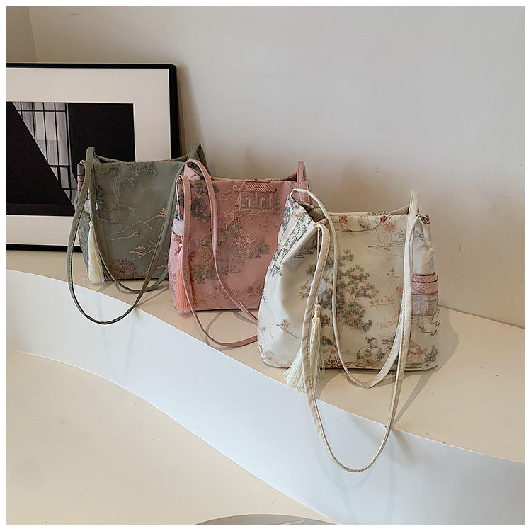 New Chinese Style Crossbody Bag Casual Fashion Single Shoulder Bag Cloth Bag Trendy Bucket Bag