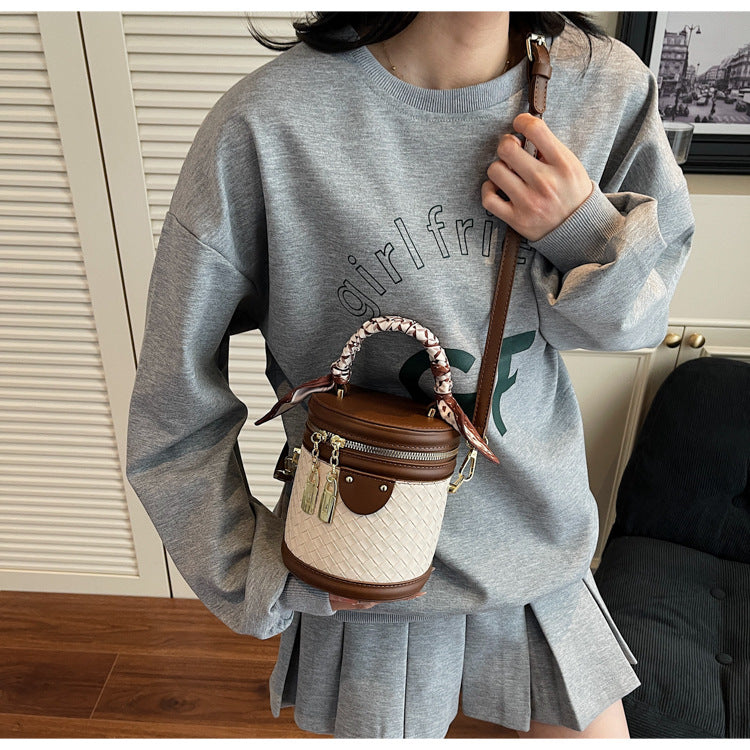 High-end Patchwork Fashion Handbag Bucket Bag. Diamond Trendy Casual Simple Shoulder Crossbody Bag