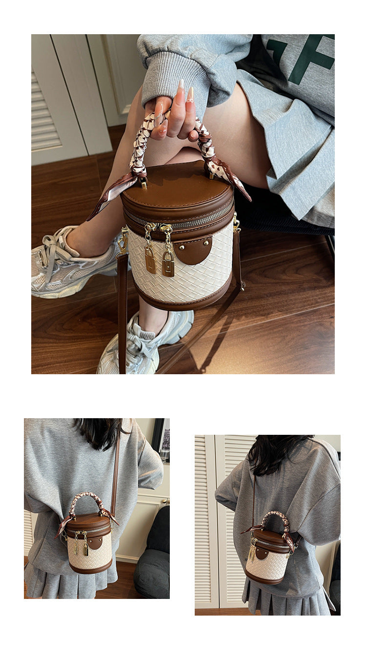 High-end Patchwork Fashion Handbag Bucket Bag. Diamond Trendy Casual Simple Shoulder Crossbody Bag