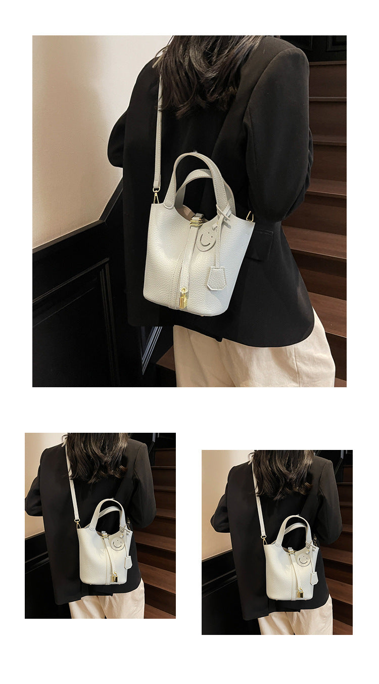 High-end Lychee Pattern Handheld Bucket Bag Fashionable Versatile Shoulder Bag Stylish Casual Crossbody Bag