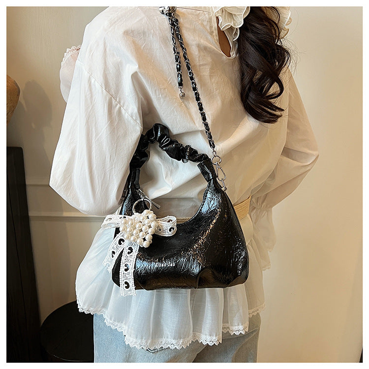High-end Pleated Handbag Small Square Bag Versatile Stylish Chain Commuter Shoulder Crossbody Bag