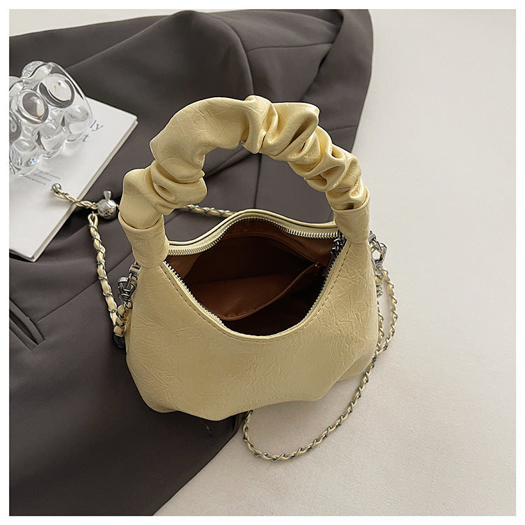 High-end Pleated Handbag Small Square Bag Versatile Stylish Chain Commuter Shoulder Crossbody Bag