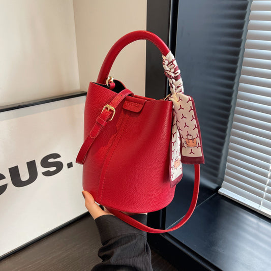 High-Quality Texture Solid Color Basket Bag Trendy Fashion Handbag Crossbody Bag