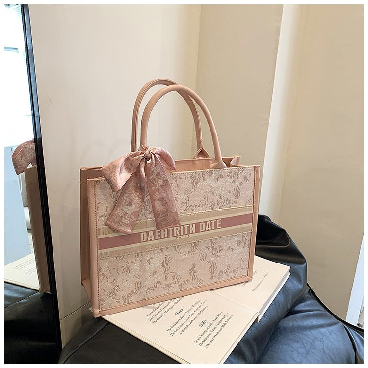 Large Capacity Embroidered Tote Bag Advanced Texture Niche Commuter Hand-Carrying Bag Shoulder Messenger Bag Casual Big Bag