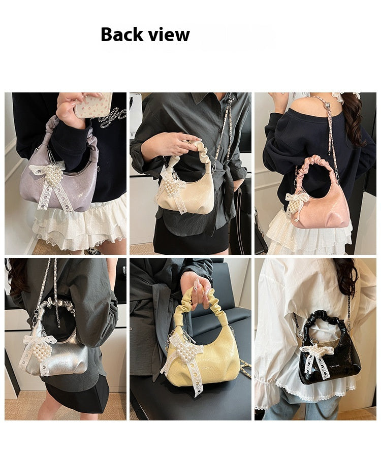 High-end Pleated Handbag Small Square Bag Versatile Stylish Chain Commuter Shoulder Crossbody Bag