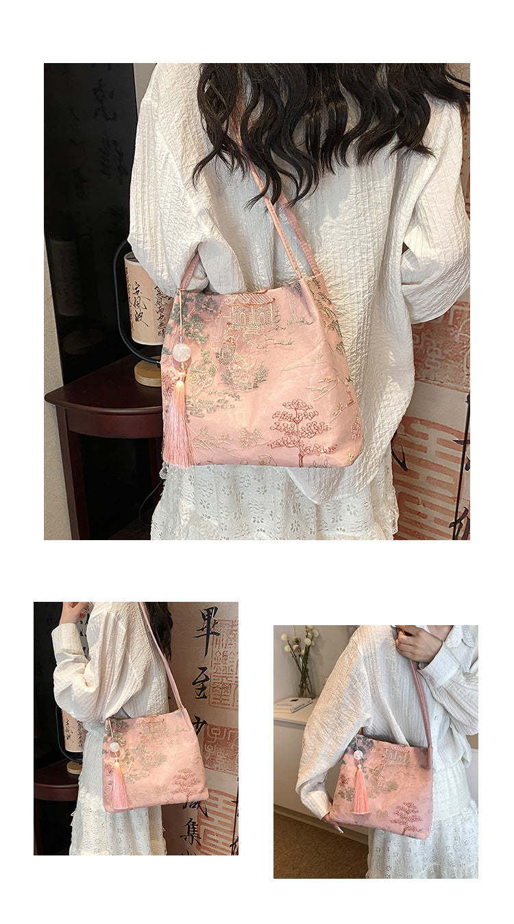 New Chinese Style Crossbody Bag Casual Fashion Single Shoulder Bag Cloth Bag Trendy Bucket Bag