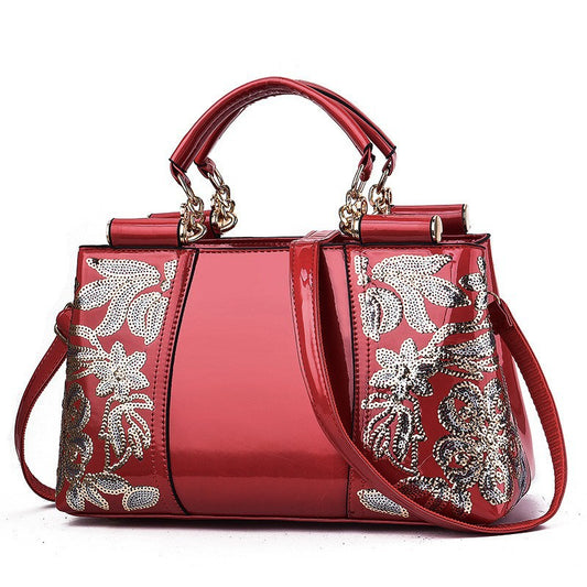 Shiny Patent Leather Bridal Handbag - Stylish Large-Capacity Wedding Tote for Women (Shoulder/Crossbody Bag)