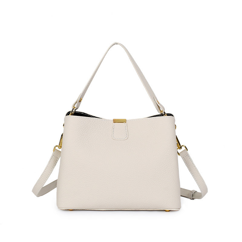 Fashionable Cowhide Leather Women's Large-Capacity Bucket BagVersatile Commuting Genuine Leather Crossbody/Shoulder/Handbag