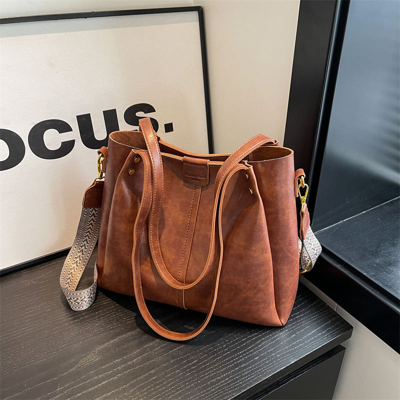 High-Quality Texture Solid Color Crossbody Bag Wide Strap Handbag Trendy Tote Bag