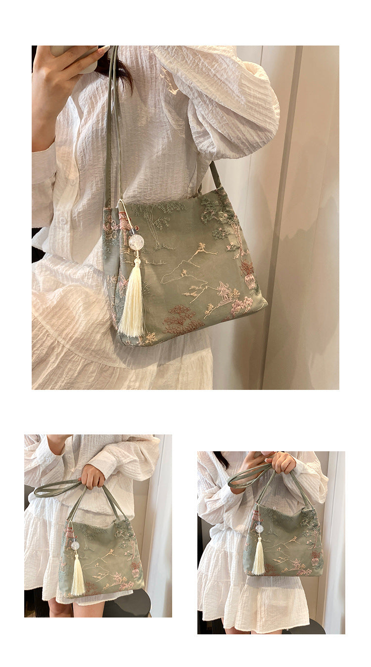 New Chinese Style Crossbody Bag Casual Fashion Single Shoulder Bag Cloth Bag Trendy Bucket Bag