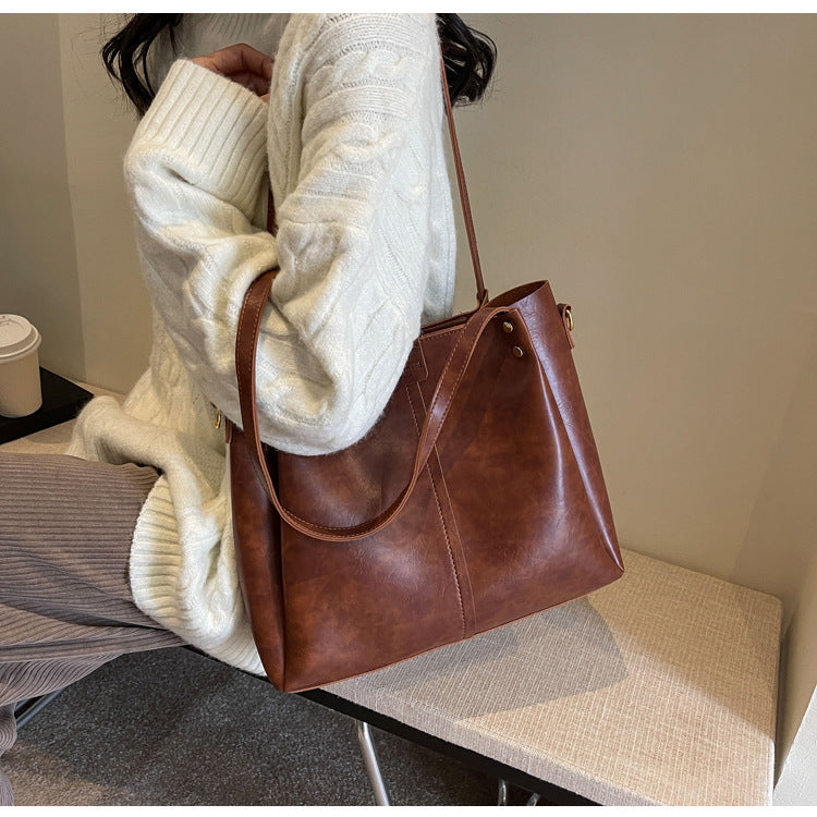 High-Quality Texture Solid Color Crossbody Bag Wide Strap Handbag Trendy Tote Bag