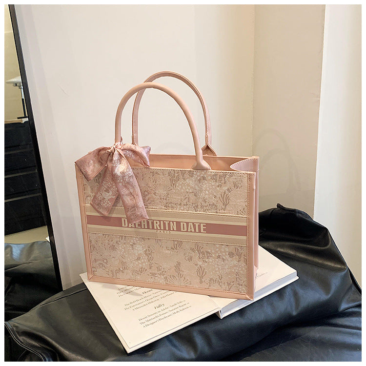 Large Capacity Embroidered Tote Bag Advanced Texture Niche Commuter Hand-Carrying Bag Shoulder Messenger Bag Casual Big Bag