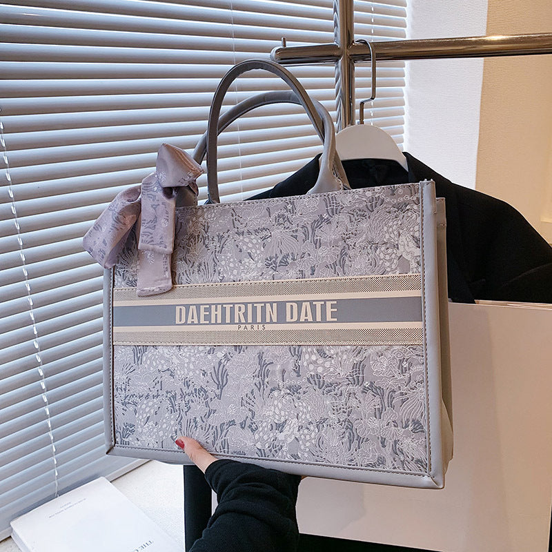 Large Capacity Embroidered Tote Bag Advanced Texture Niche Commuter Hand-Carrying Bag Shoulder Messenger Bag Casual Big Bag
