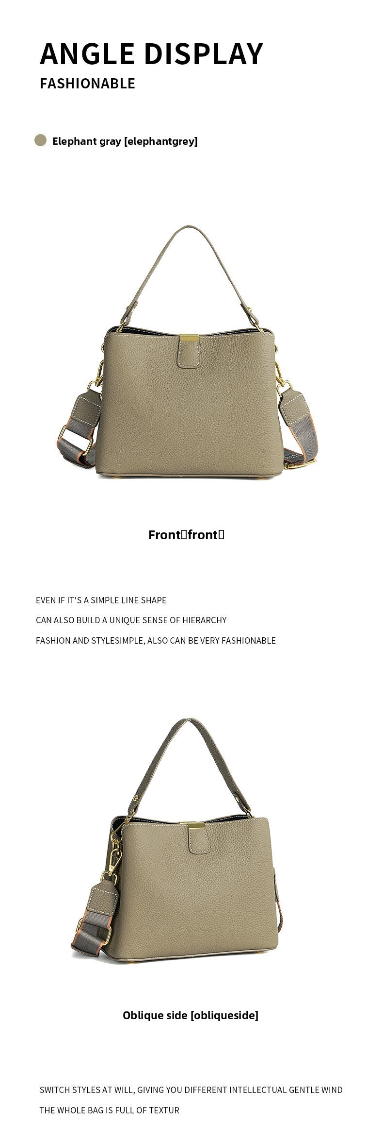 Fashionable Cowhide Leather Women's Large-Capacity Bucket BagVersatile Commuting Genuine Leather Crossbody/Shoulder/Handbag